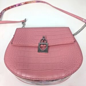 Betsy Johnson Pink Croc-Embossed  Floral Crossbody Bag